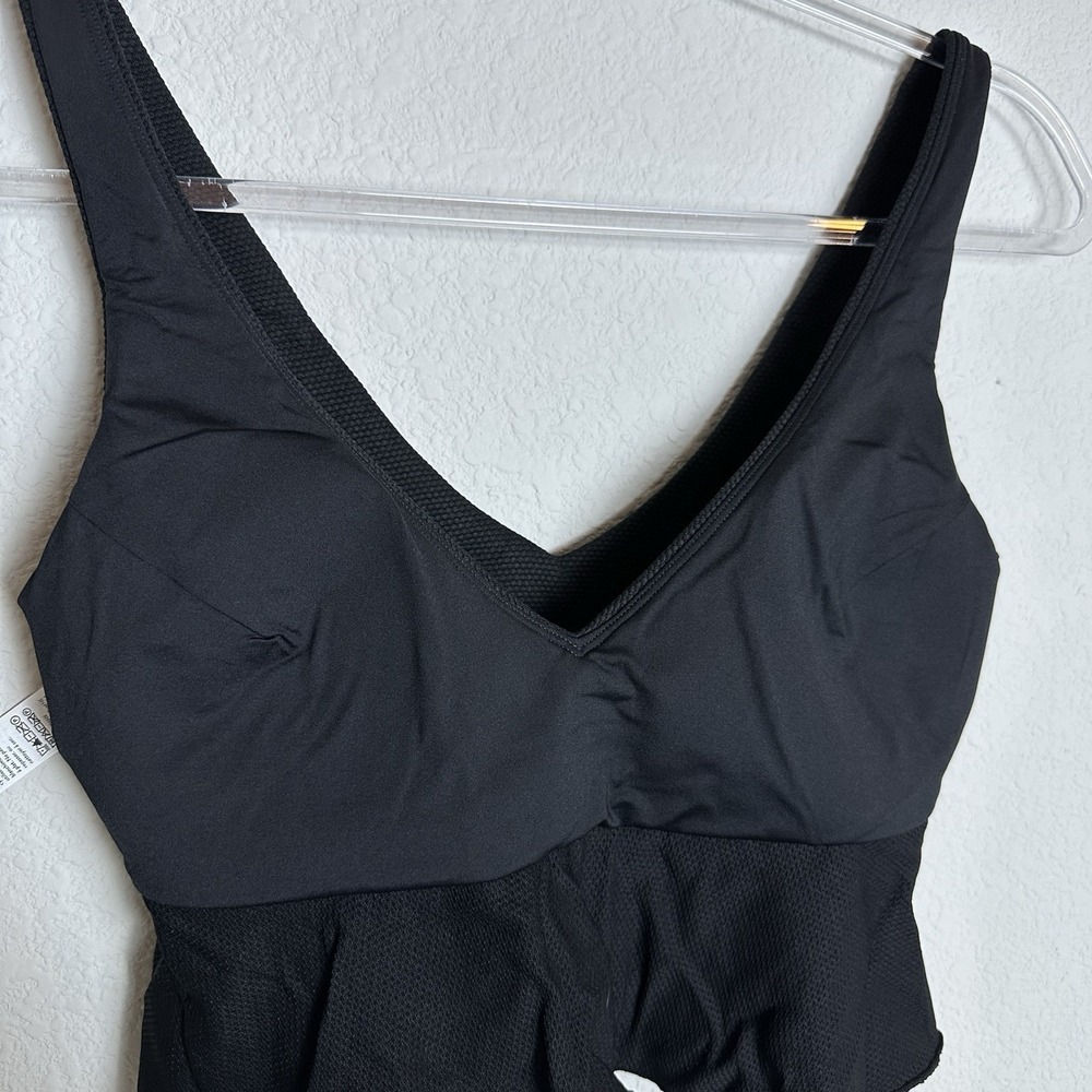 NEW Spanx Swim pique longline flounce swim top Crop Tankini Black Size SMALL - Picture 10 of 11